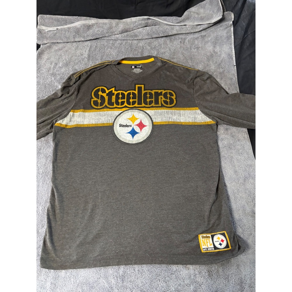 NFL Team Apparel Pittsburgh Steelers Mens XL Long Sleeve Shirt‎ Grey V-Neck Fan
